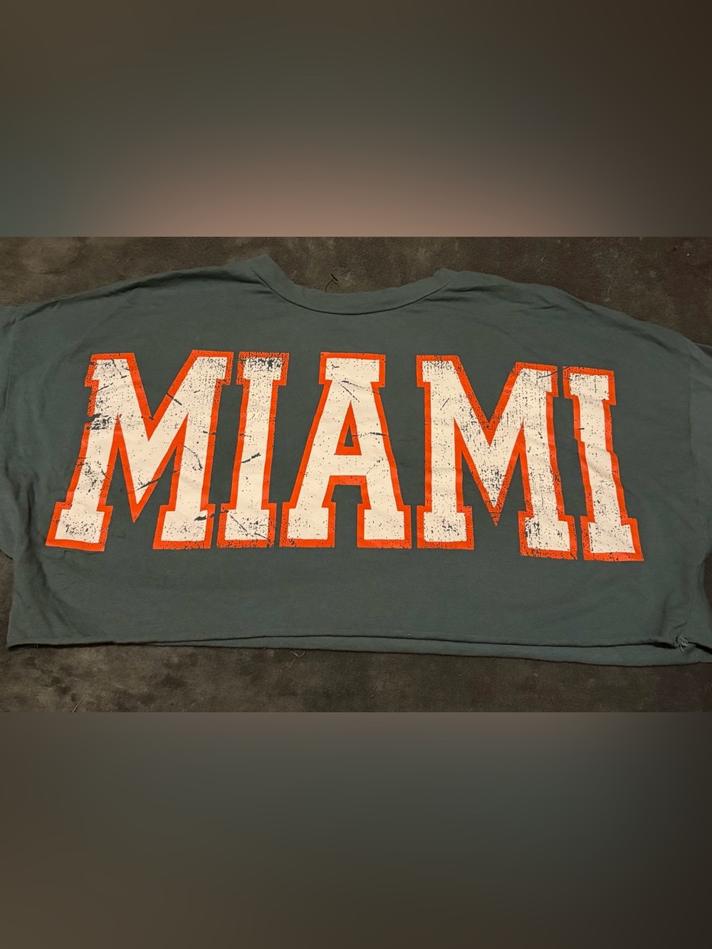 Fashion Nova Teal Crop Top with White & Orange Miami Print